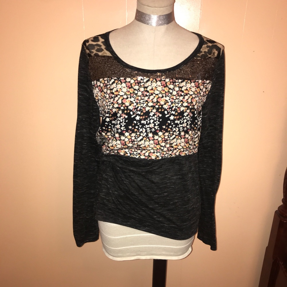 Long Sleeve Miss Me T with sequins/floral/cheetah